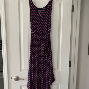 Maternity Navy & pink striped high low dress